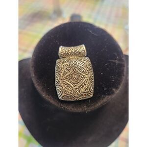 Silver-tone Rhinestone Square Pendant Necklace